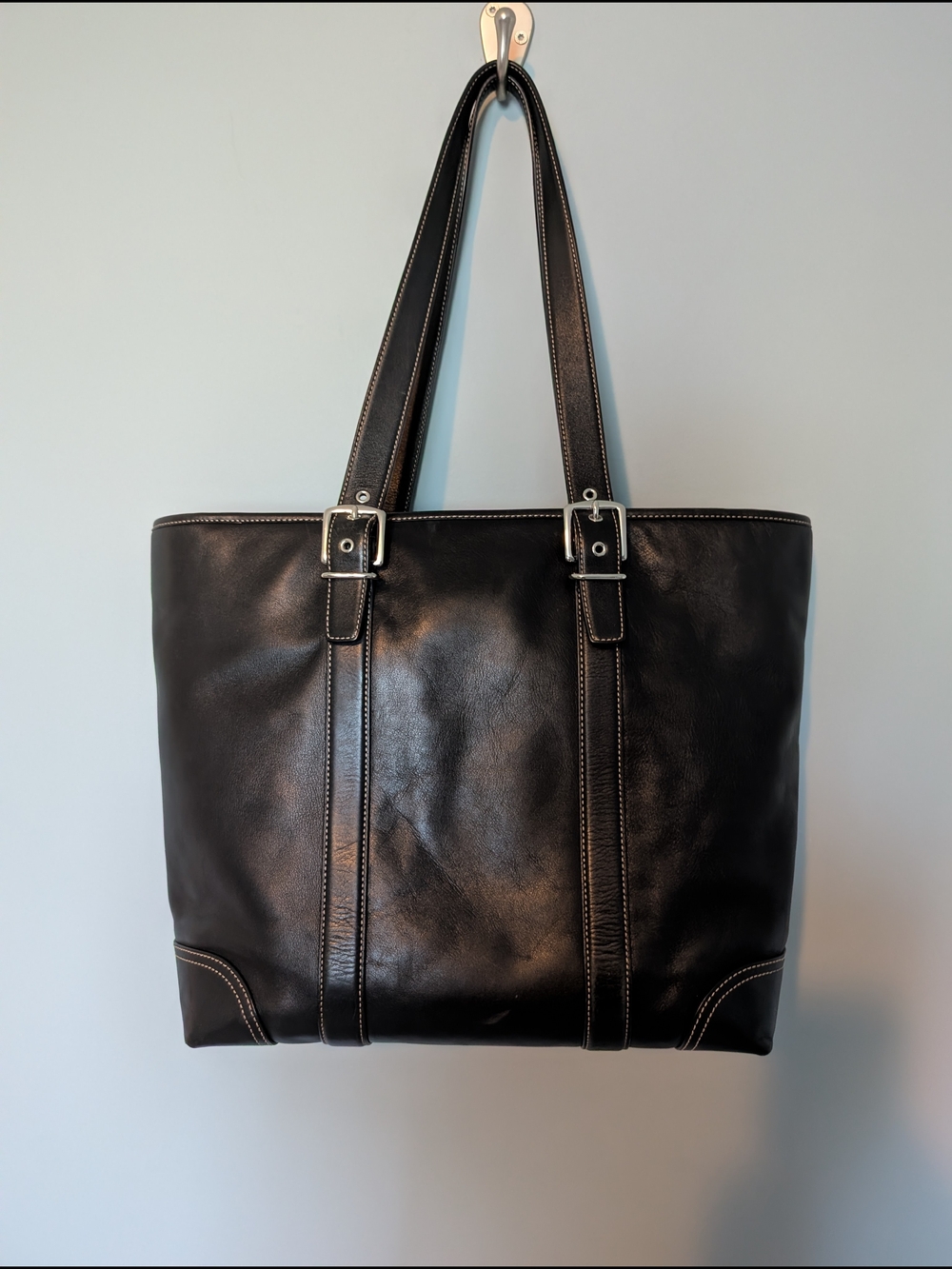 Vintage Black Leather Tote -6491